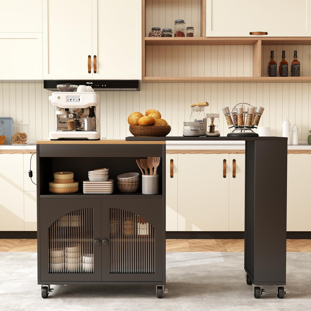 41'' Kitchen Island with Storage - Versatile Storage Cart & Rolling Island Table on Wheels for Dining Room, Kitchen Use (Blue)