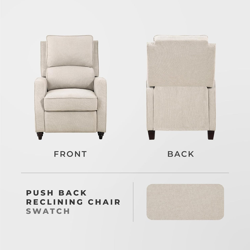 Lexicon Textured Fabric Push Back Manual Recliner Chair, 29.5" W, Beige