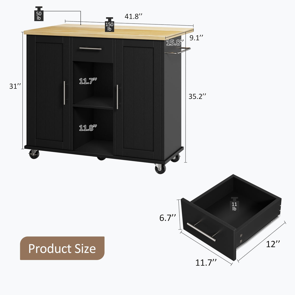 SUNLEI Rolling Kitchen Island Cart with Wheels, Island Table for Kitchen, Farmhouse Kitchen Cart with Drop Leaf & Towel Rack & Drawer, Kitchen Islands Table with Storage Cabinet, Grey