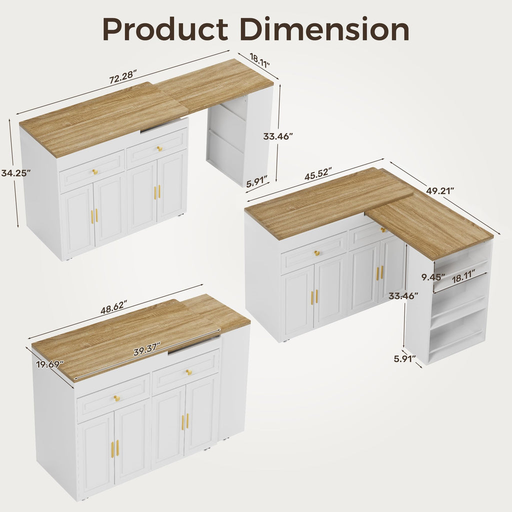 3-in-1 Extendable Kitchen Island with Extendable and Swivel Dining Table