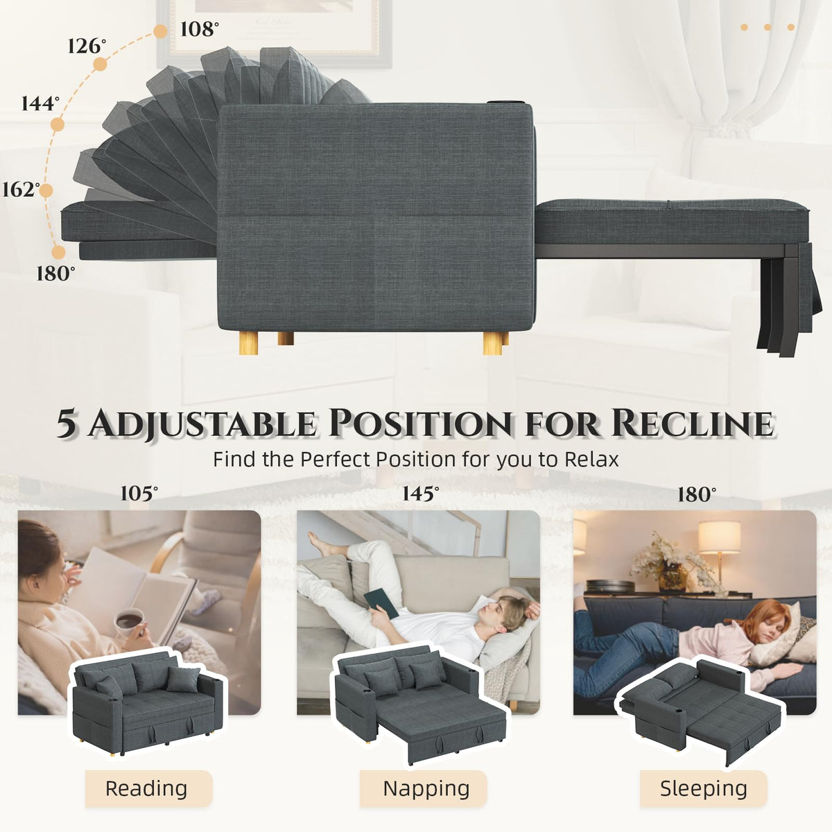 YODOLLA Sleeper Chair Pull Out Bed, Chair Bed Sleeper for Adults, Beige