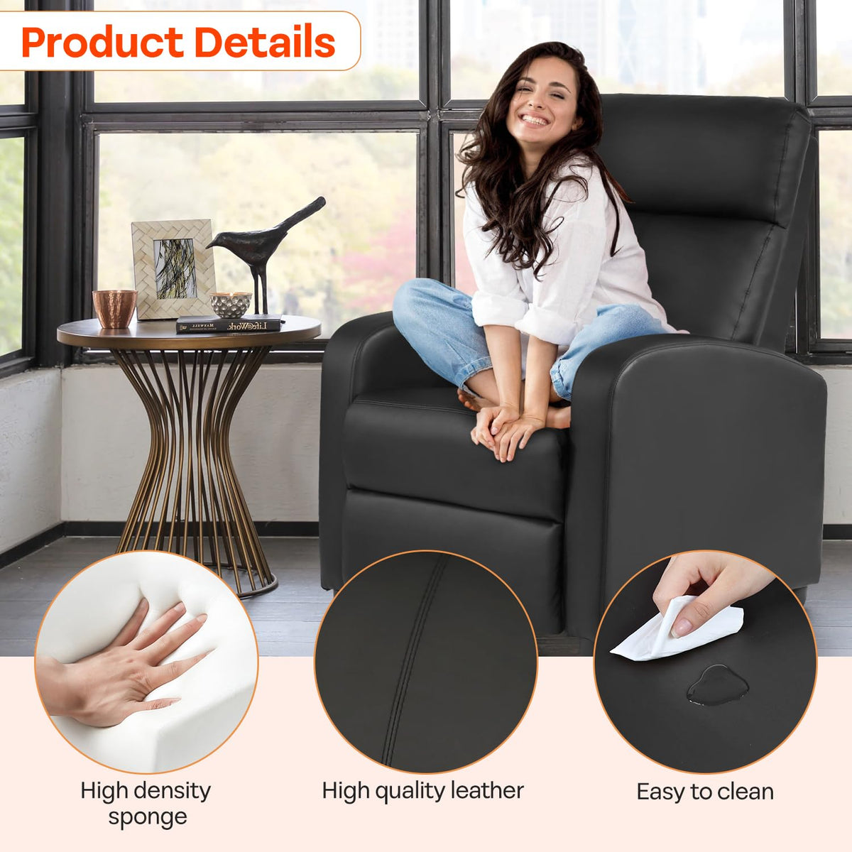 FDW | Recliner Chair | Without Massage Function | Black, PU Leather