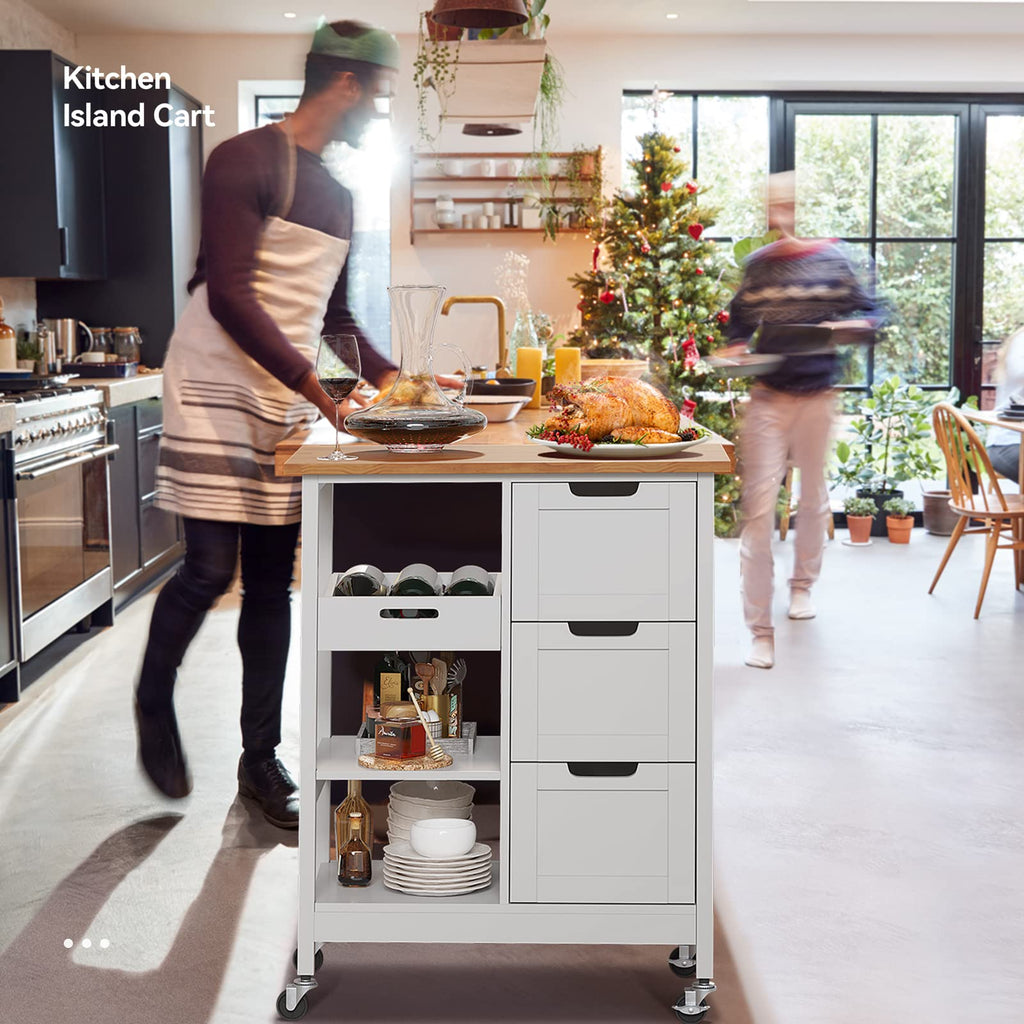 YITAHOME Small Solid Wood Top Kitchen Island Cart on Wheels with Storage