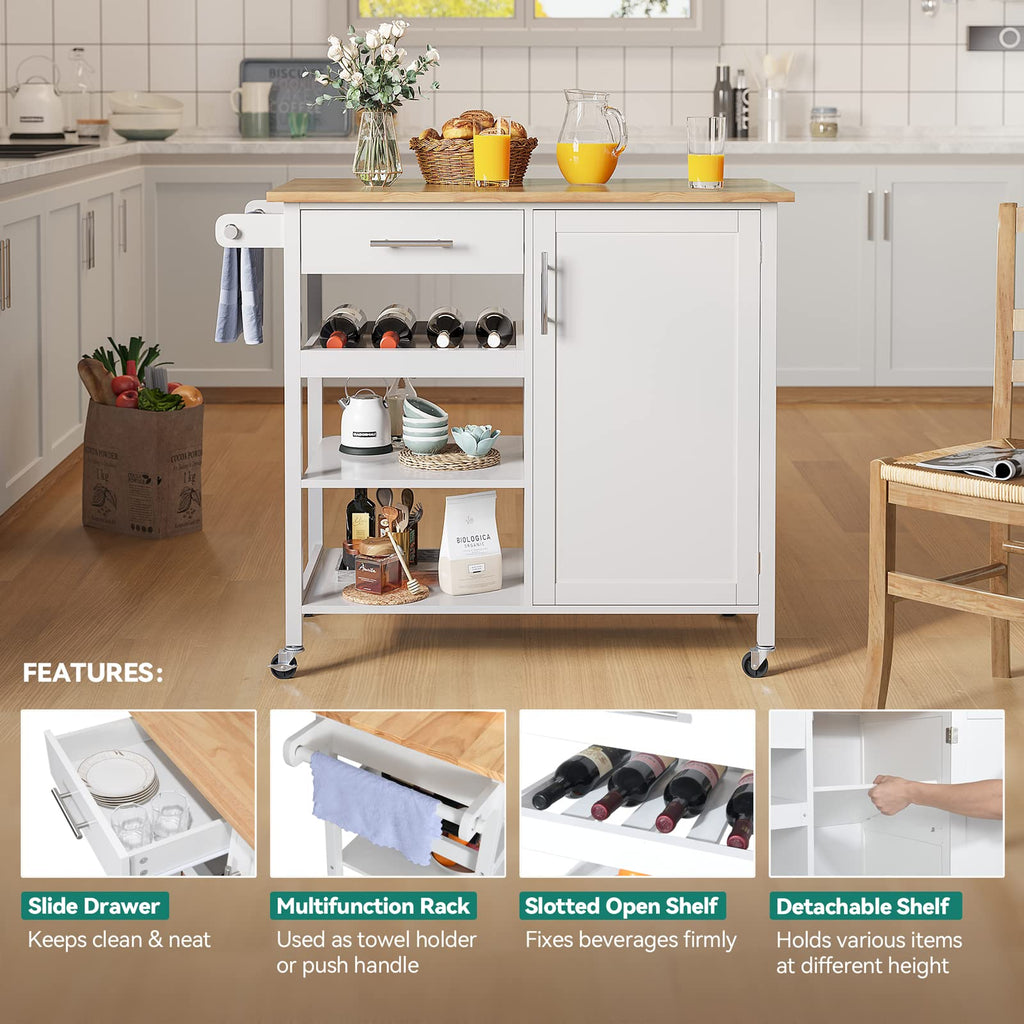 YITAHOME Small Solid Wood Top Kitchen Island Cart on Wheels with Storage