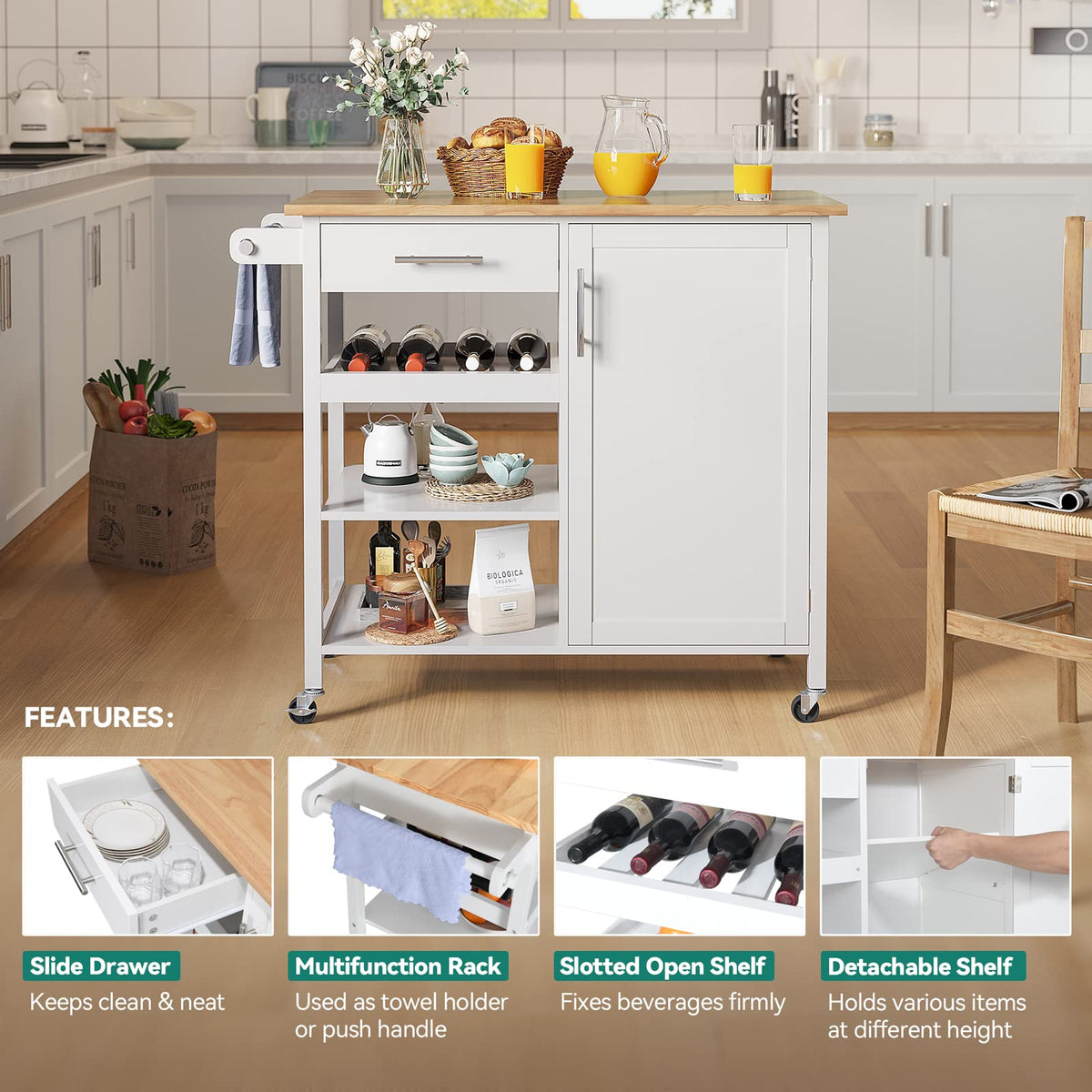 YITAHOME Small Solid Wood Top Kitchen Island Cart on Wheels with Storage