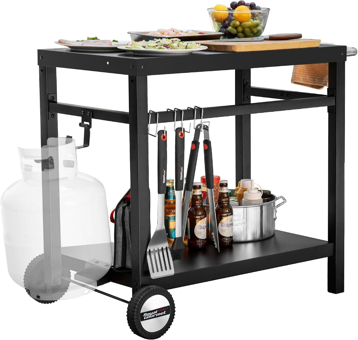 Royal Gourmet Dining Cart Table with Double-Shelf PC3401B (Black)