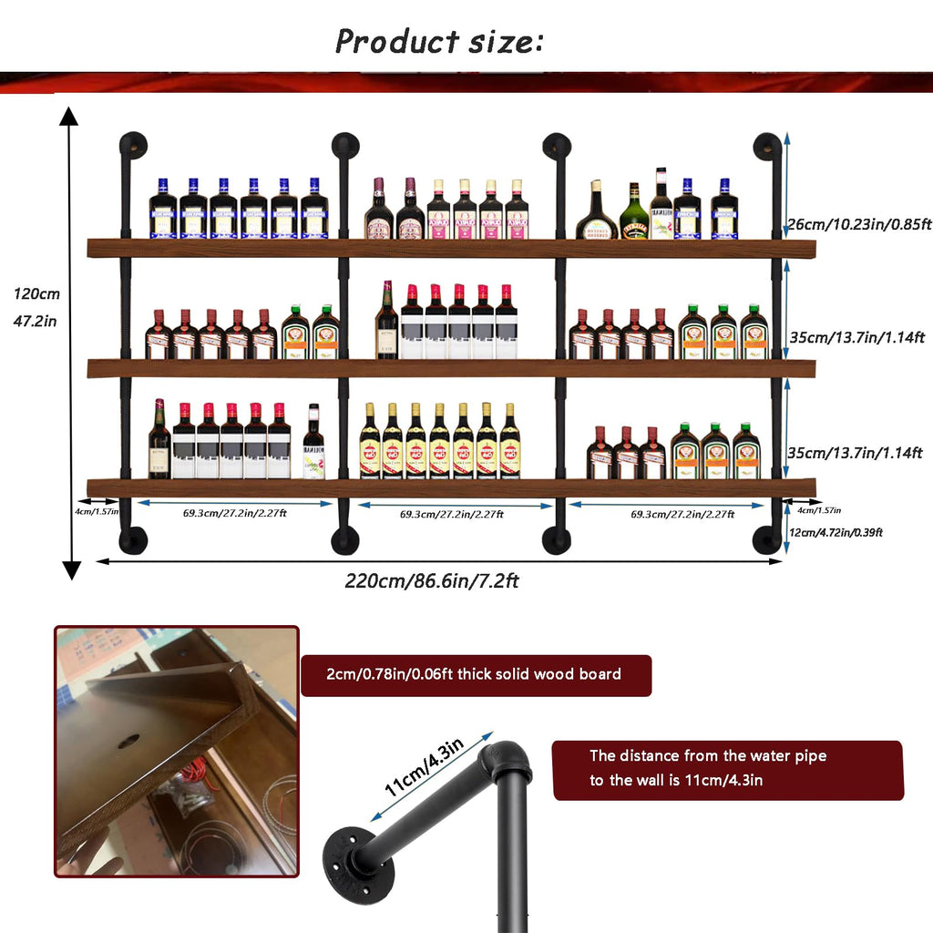 39.7in Solid Wood Wine Rack Wall Mounted with LED Light