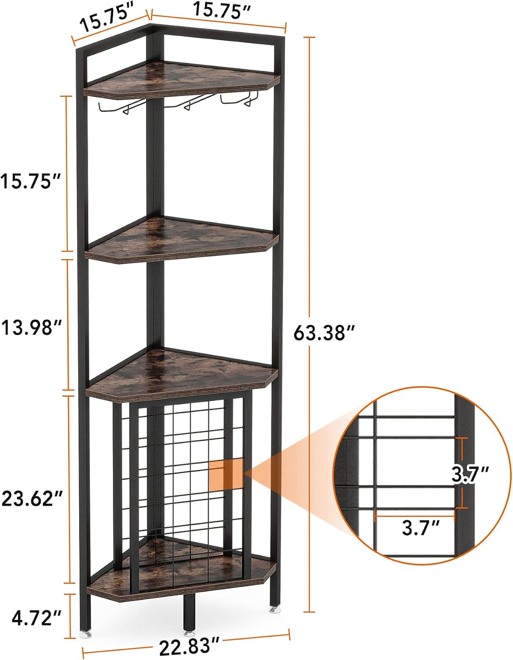 Tribesigns Corner Wine Rack with Glass Holder and Storage Shelves, 4 Tier Corner Bar Corner Wine Cabinet, Industrial Corner Wine Shelf for Living Room, Small Space (Brown)
