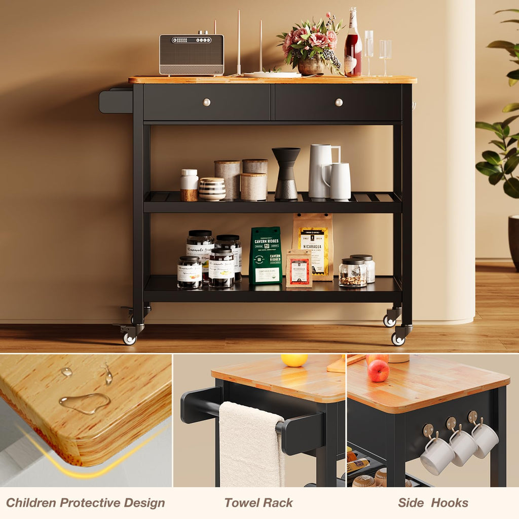 Gizoon Kitchen Island Cart with Storage and 40ââ Wooden Top, Black