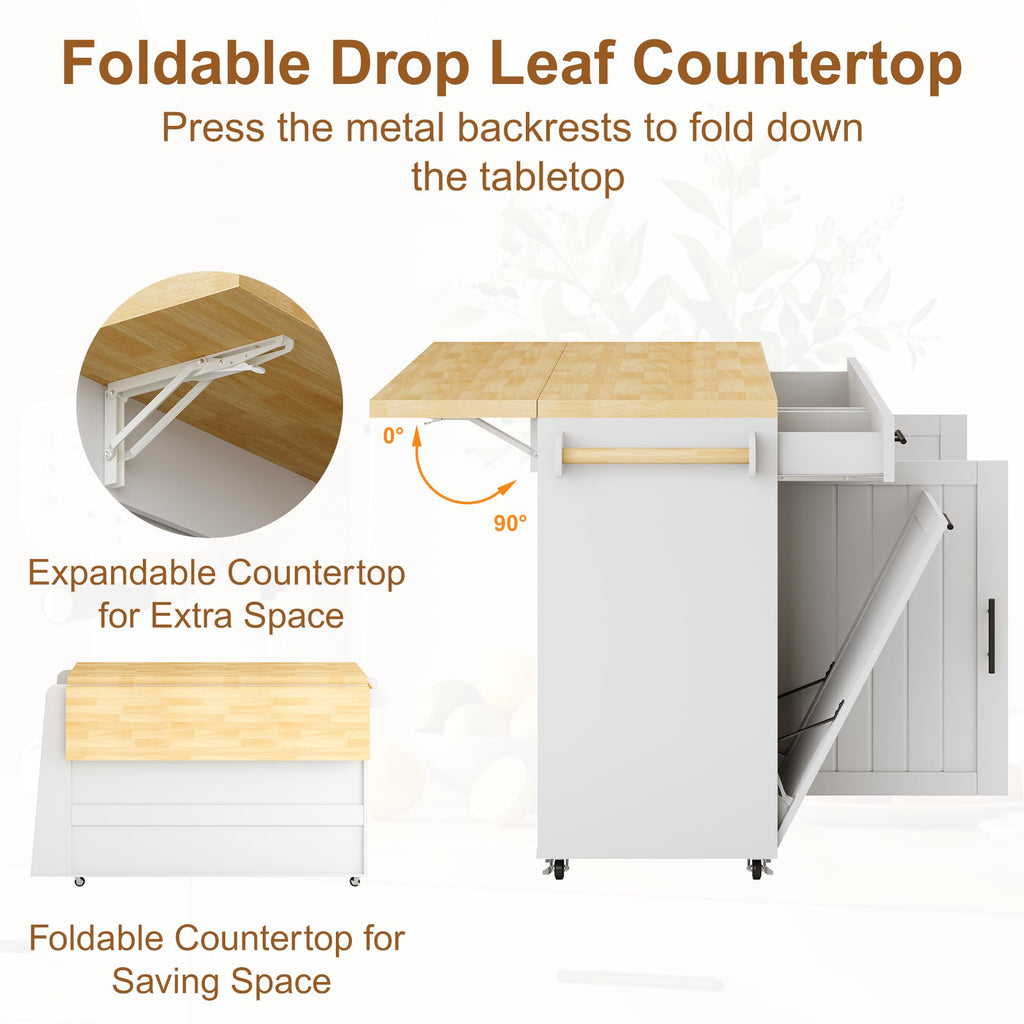 DreamDashio Kitchen Island with Storage, Rolling Kitchen Island with Swivel Table, Drawers & Shelves, Mobile Kitchen Island Cart with 360Â° Swivel Extendable Dining Table for Kitchen, Dining Room