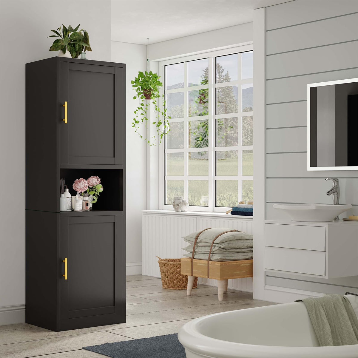 67" Tall Metal Pantry Cabinet, Narrow Freestanding Storage Cabinet, Black
