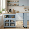 41'' Kitchen Island with Storage - Versatile Storage Cart & Rolling Island Table on Wheels for Dining Room, Kitchen Use (Blue)
