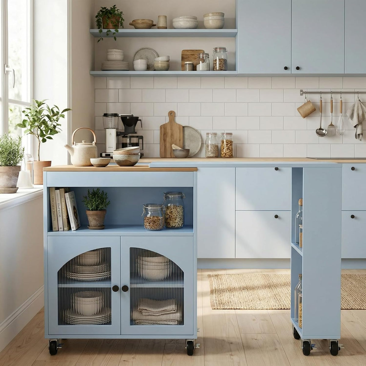 41'' Kitchen Island with Storage - Versatile Storage Cart & Rolling Island Table on Wheels for Dining Room, Kitchen Use (Blue)