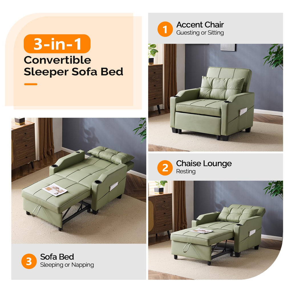VINGLI Convertible Sleeper Chair Bed, Pull Out Sofa Couch for Living Room