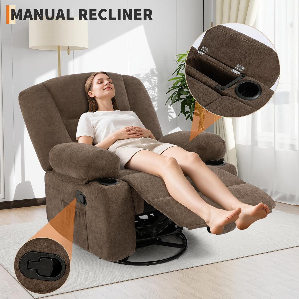 Garvee Oversized Recliner Chair,Extra Wide 360Â° Swivel Rocker Massage Heat