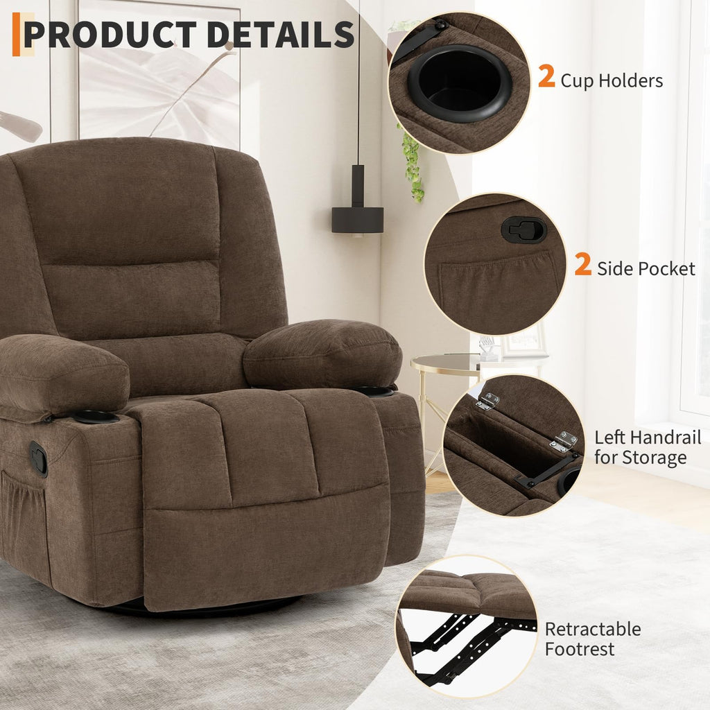 Garvee Oversized Recliner Chair,Extra Wide 360Â° Swivel Rocker Massage Heat