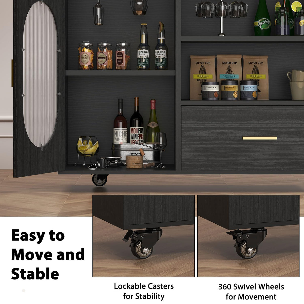 HSH 72â Rolling Kitchen Island with Seating & Storage on Wheels, White Oak