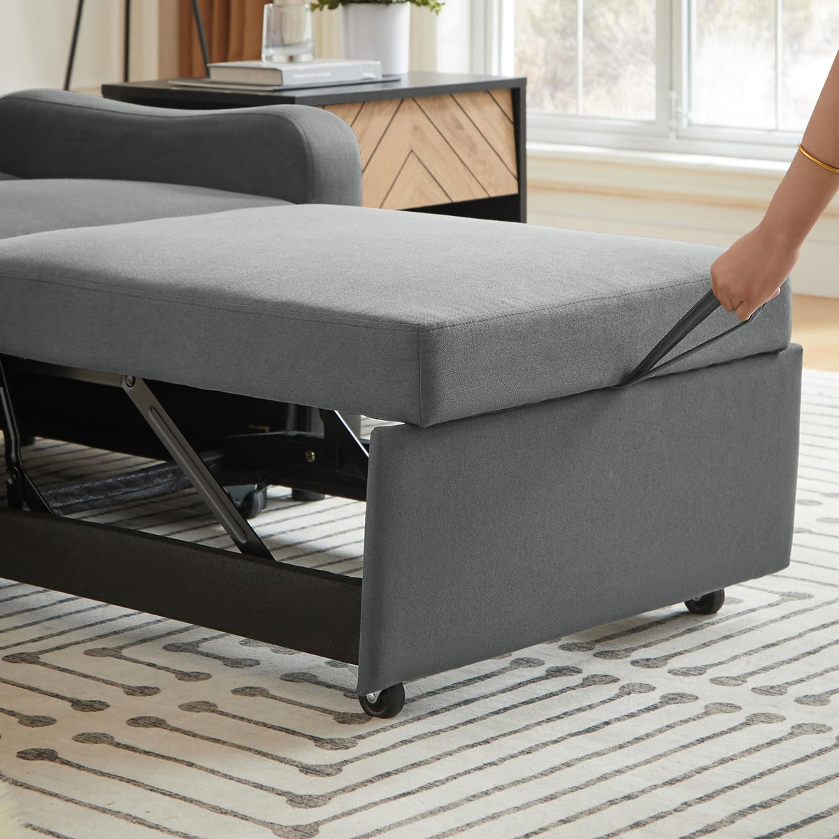 Convertible Single Sleeper Chair Bed,3 in 1 Velvet Futon Sleeper Sofa Bed with Phone Holder&USB Ports,Pull Out Couch Bed,Adjustable Recliner Armchair bed for Living Room,Office,Small Places(Grey)