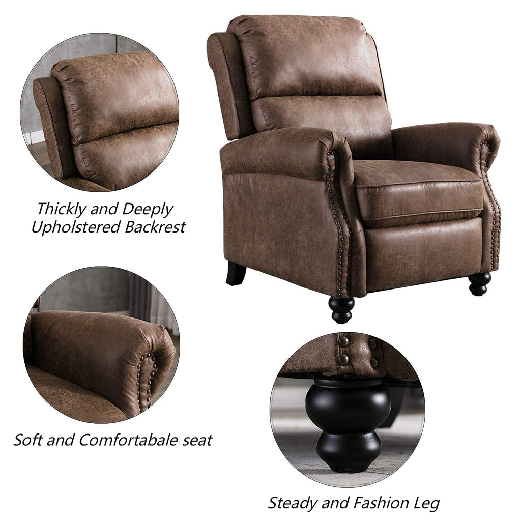 CANMOV Pushback Recliner Chair Faux Leather Armchair Push Back Recliner with Rivet Decoration Single Sofa Accent Chair for Living Room, Chocolate