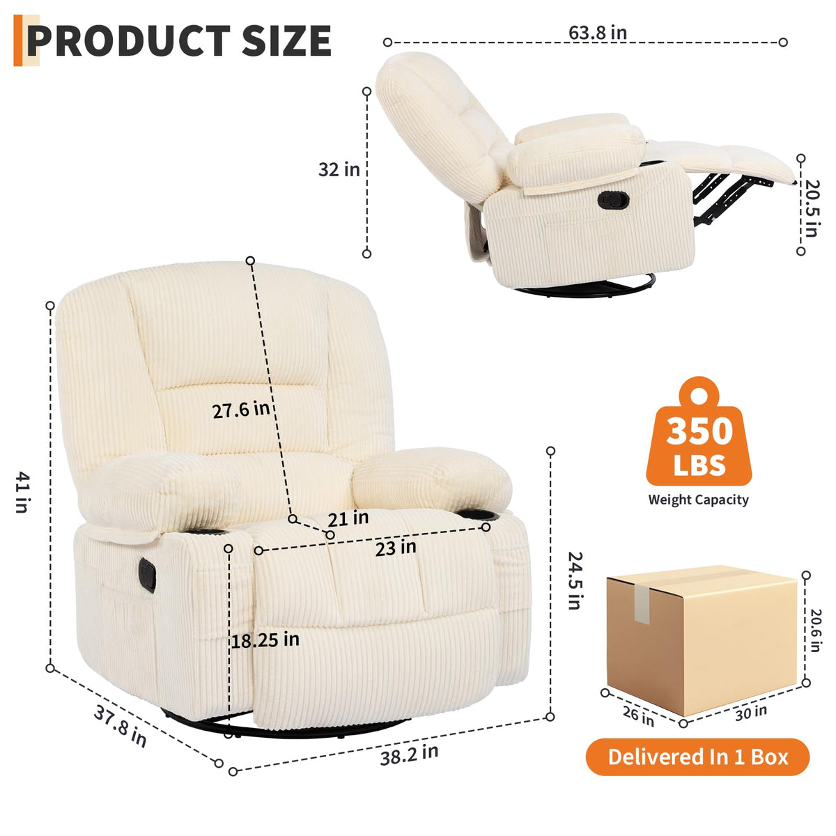 Garvee Oversized Recliner Chair,Extra Wide 360Â° Swivel Rocker Massage Heat