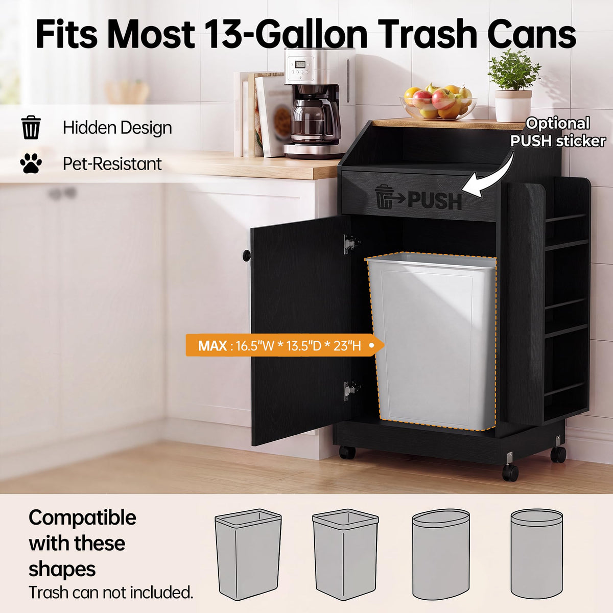 YESHOMY Kitchen Island on Wheels with Trash Cabinet, White & Brown