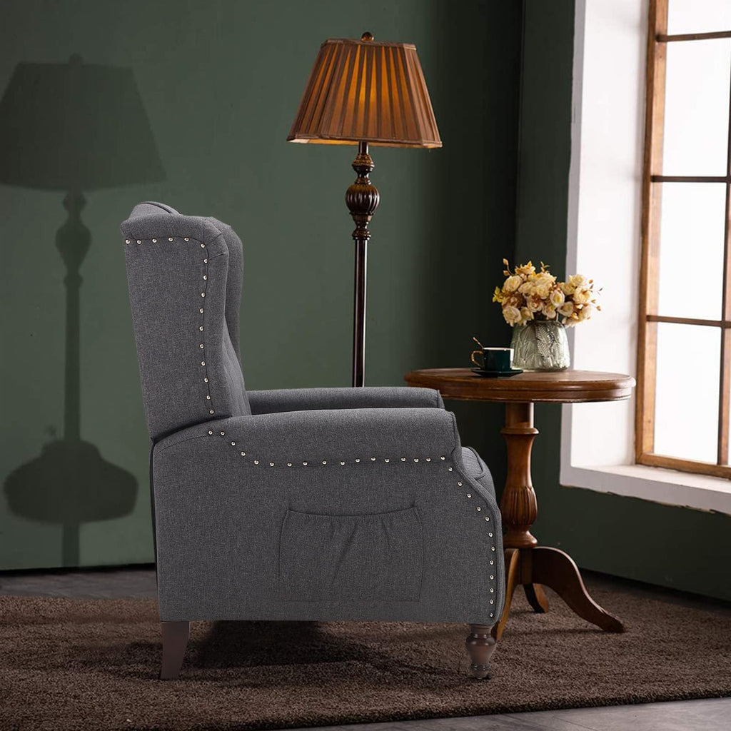 Wingback Recliner Chair - Tufted Arm Chair Recliner - Fabric Push Back Single Sofa for Living Room Adjustable Backrest (Blue Floral)