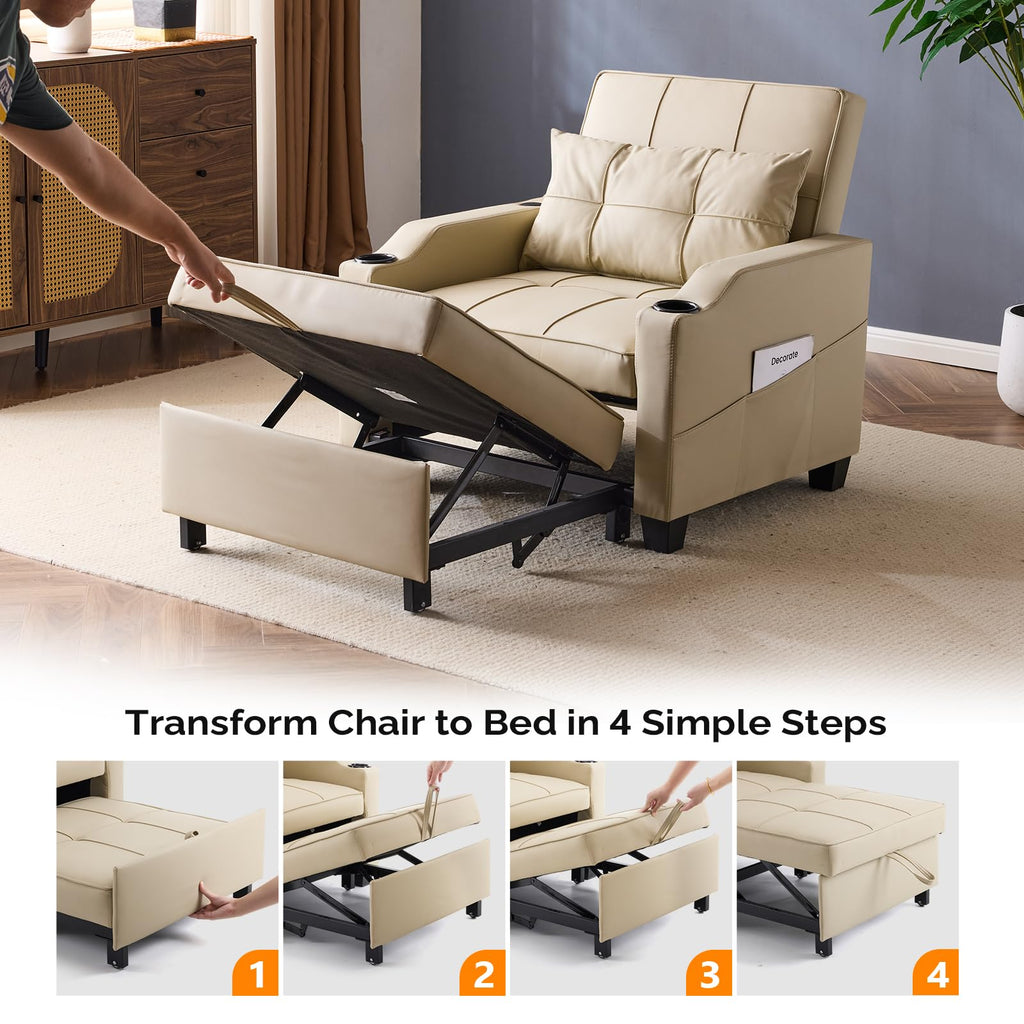 VINGLI Convertible Sleeper Chair Bed, Pull Out Sofa Couch for Living Room