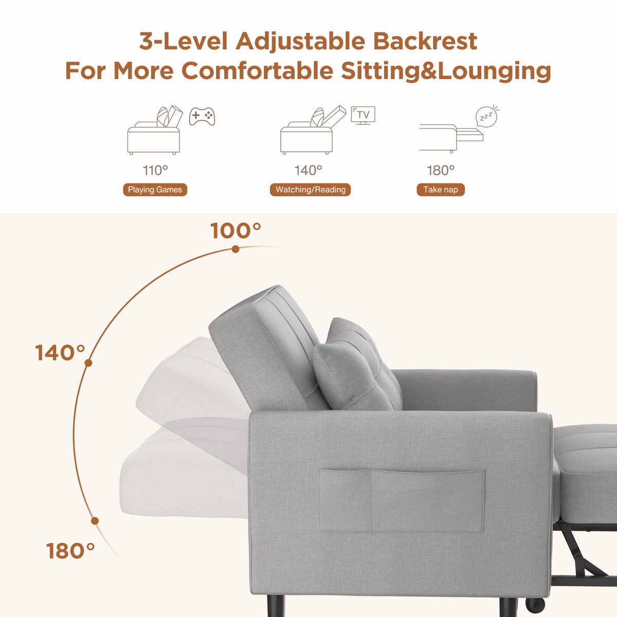 Aiho 3-in-1 Sleeper Chair Bed Convertible Sofa, Dark Gray