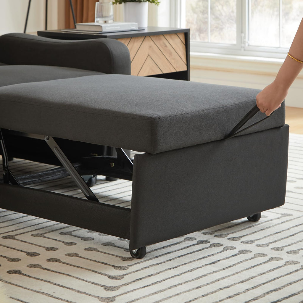 Convertible Single Sleeper Chair Bed,3 in 1 Velvet Futon Sleeper Sofa Bed with Phone Holder&USB Ports,Pull Out Couch Bed,Adjustable Recliner Armchair bed for Living Room,Office,Small Places(Grey)