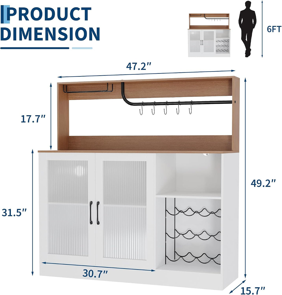 Garvee Wine Bar Cabinet with Glass Holder & Wine Rack, White
