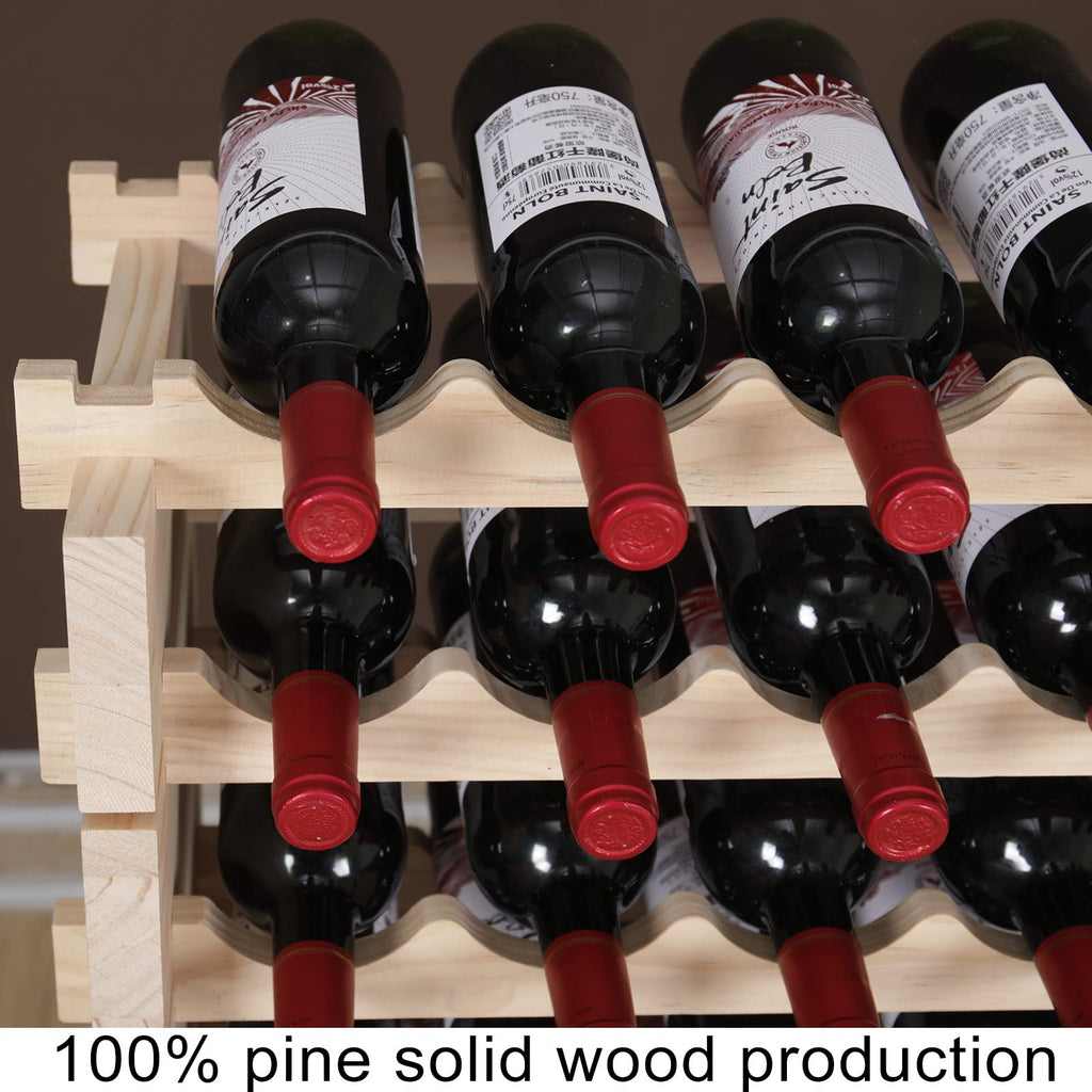 Wine Rack Solid Wood Stackable Storage Wooden Wine Rack Wine Cabinet (60 Bottles, Natural Color)