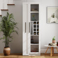 JOYSOURCE Kitchen Hutch Cabinet with 5-Tier Pull-Out Storage Shelves Tall Kitchen Pantry Wine Cabinet Slim Liquor Cabinet with Reeded Glass Door Bottle Dividers & Stemware Rack White