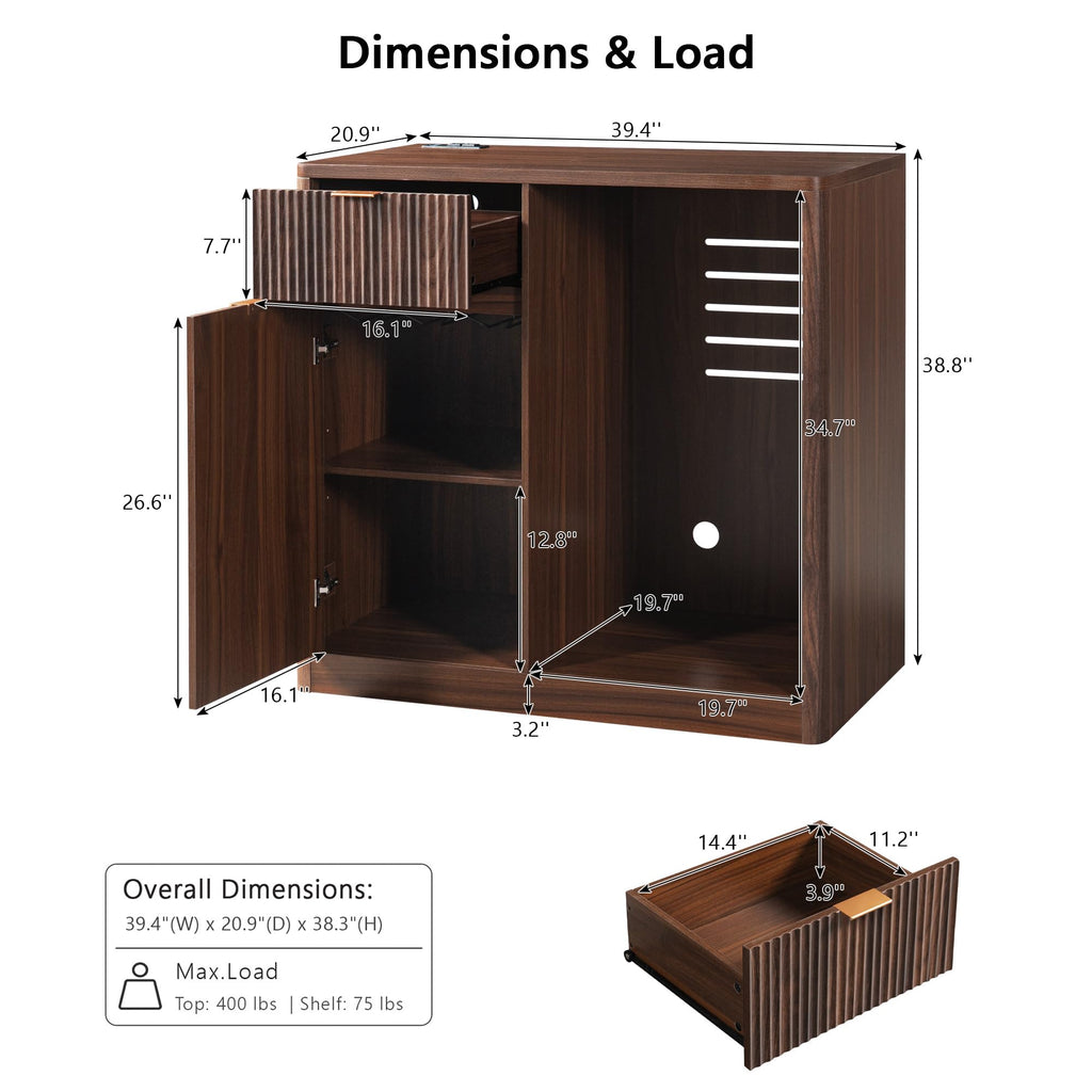 39.4" Coffee Bar Cupboard with Fridge Spaceï¼Natural Oak-ws