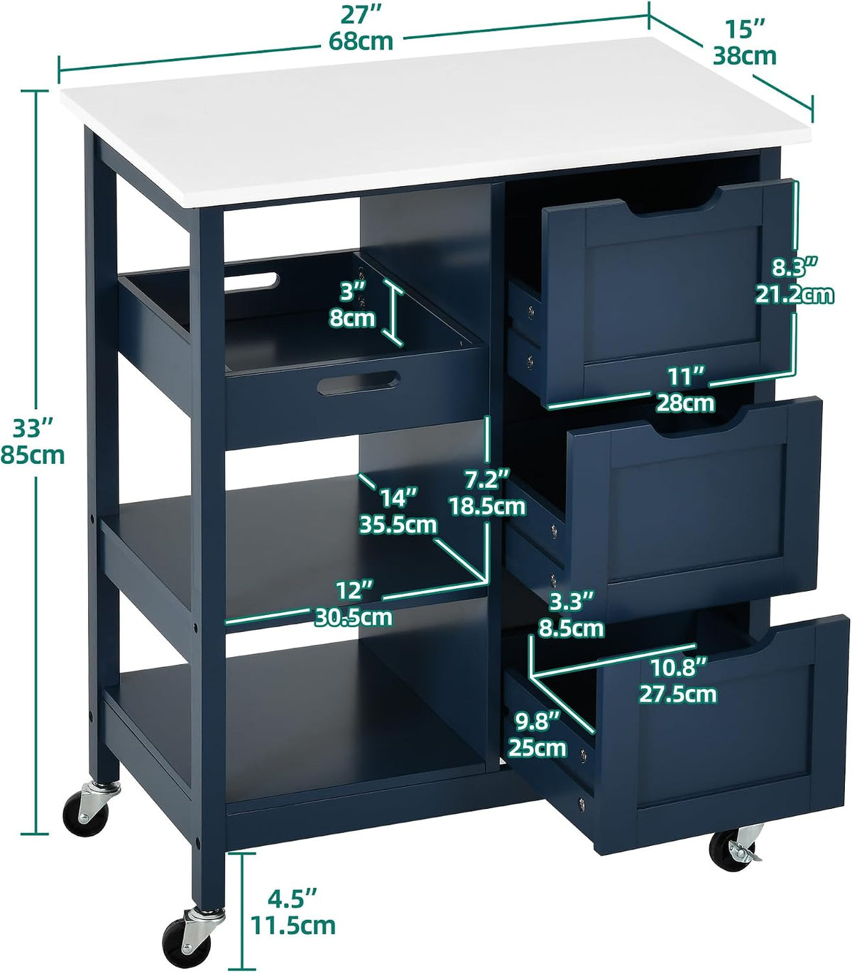 YITAHOME Small Solid Wood Top Kitchen Island Cart on Wheels with Storage