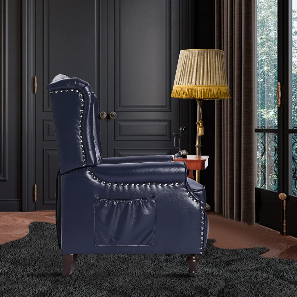 Wingback Recliner Chair - Tufted Arm Chair Recliner - Fabric Push Back Single Sofa for Living Room Adjustable Backrest (Blue Floral)