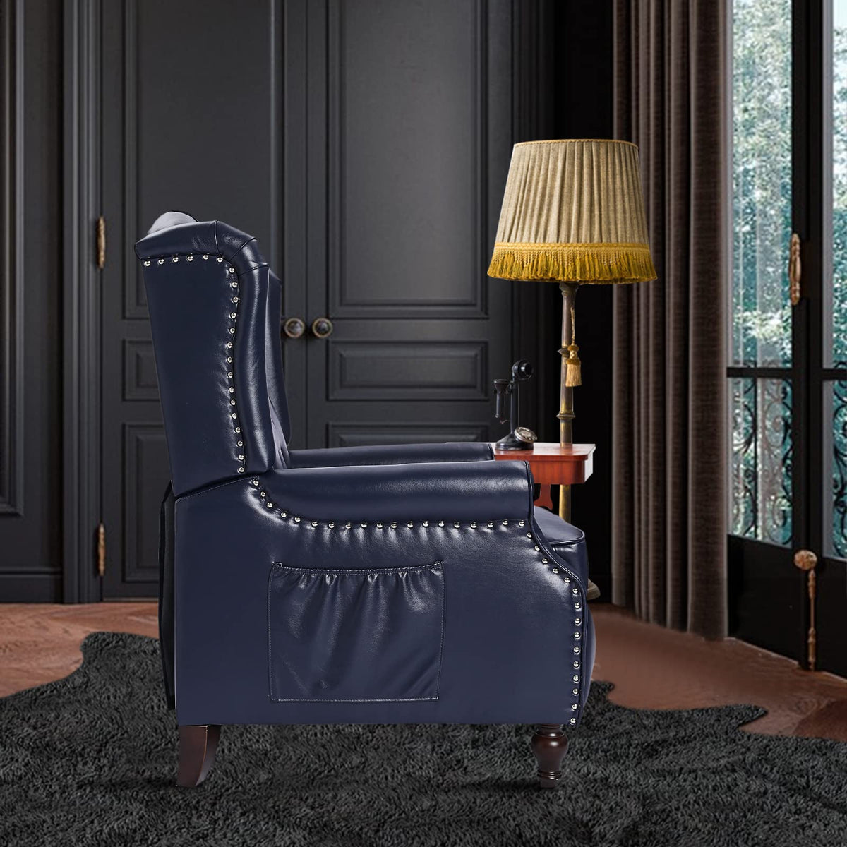 Wingback Recliner Chair - Tufted Arm Chair Recliner - Fabric Push Back Single Sofa for Living Room Adjustable Backrest (Blue Floral)