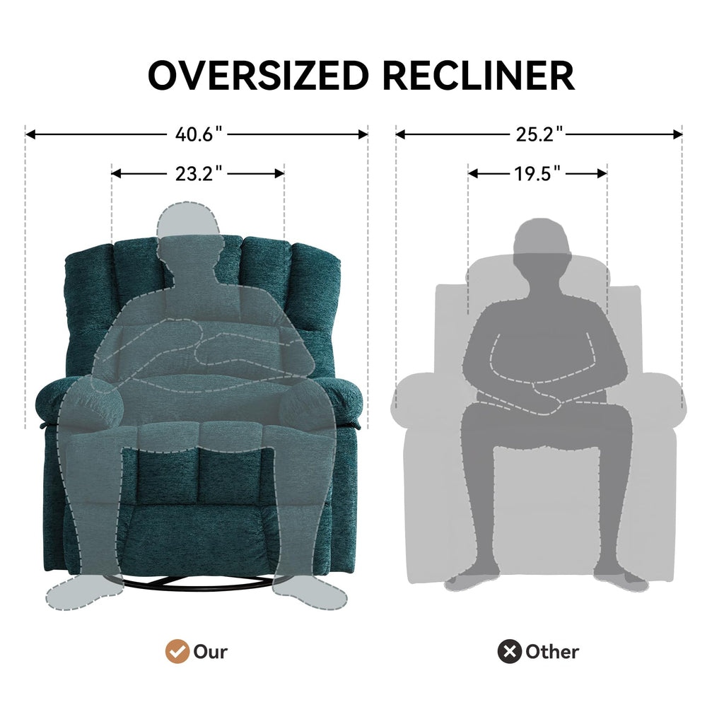 WILLOVE 41" Oversized Rocker Recliner Chair, Rocking Recliners Overstuffed Soft Big Man Manual Recliner, Extra Large Chenille Living Room Chair 350 LBS Capacity, Grey, L