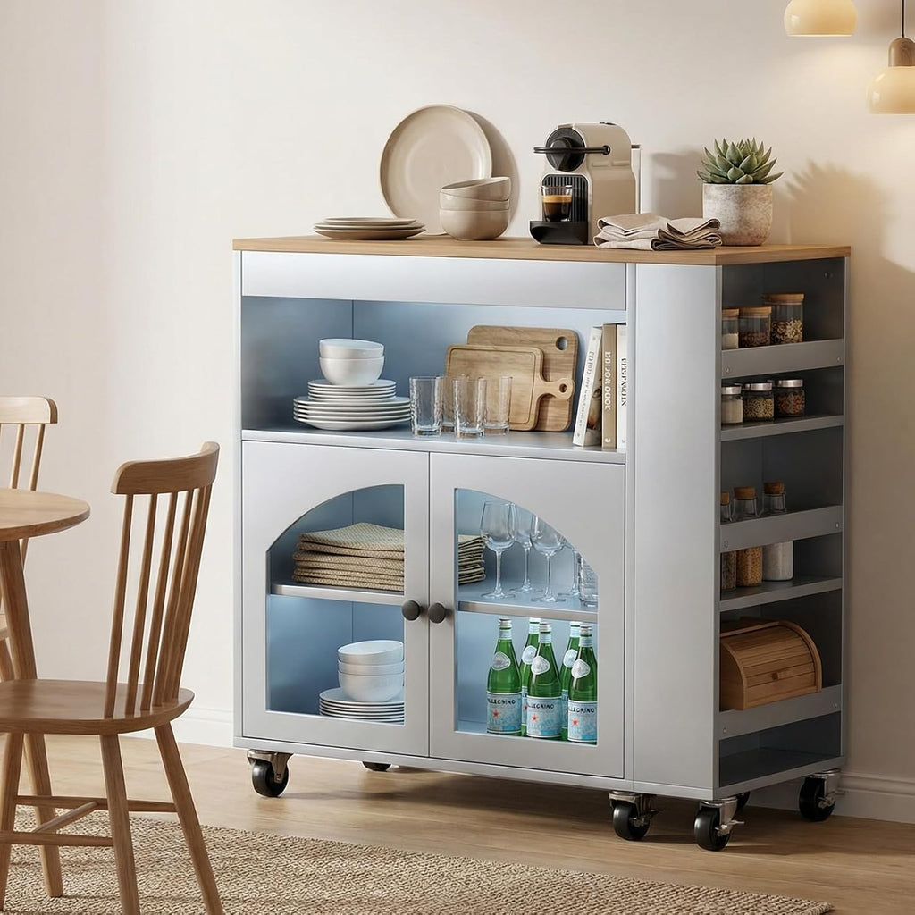 41'' Kitchen Island with Storage - Versatile Storage Cart & Rolling Island Table on Wheels for Dining Room, Kitchen Use (Blue)