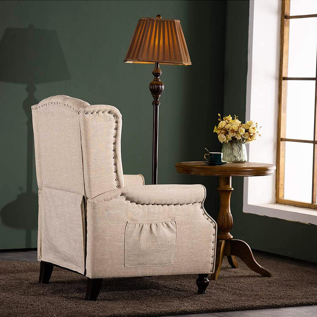 Wingback Recliner Chair - Tufted Arm Chair Recliner - Fabric Push Back Single Sofa for Living Room Adjustable Backrest (Blue Floral)