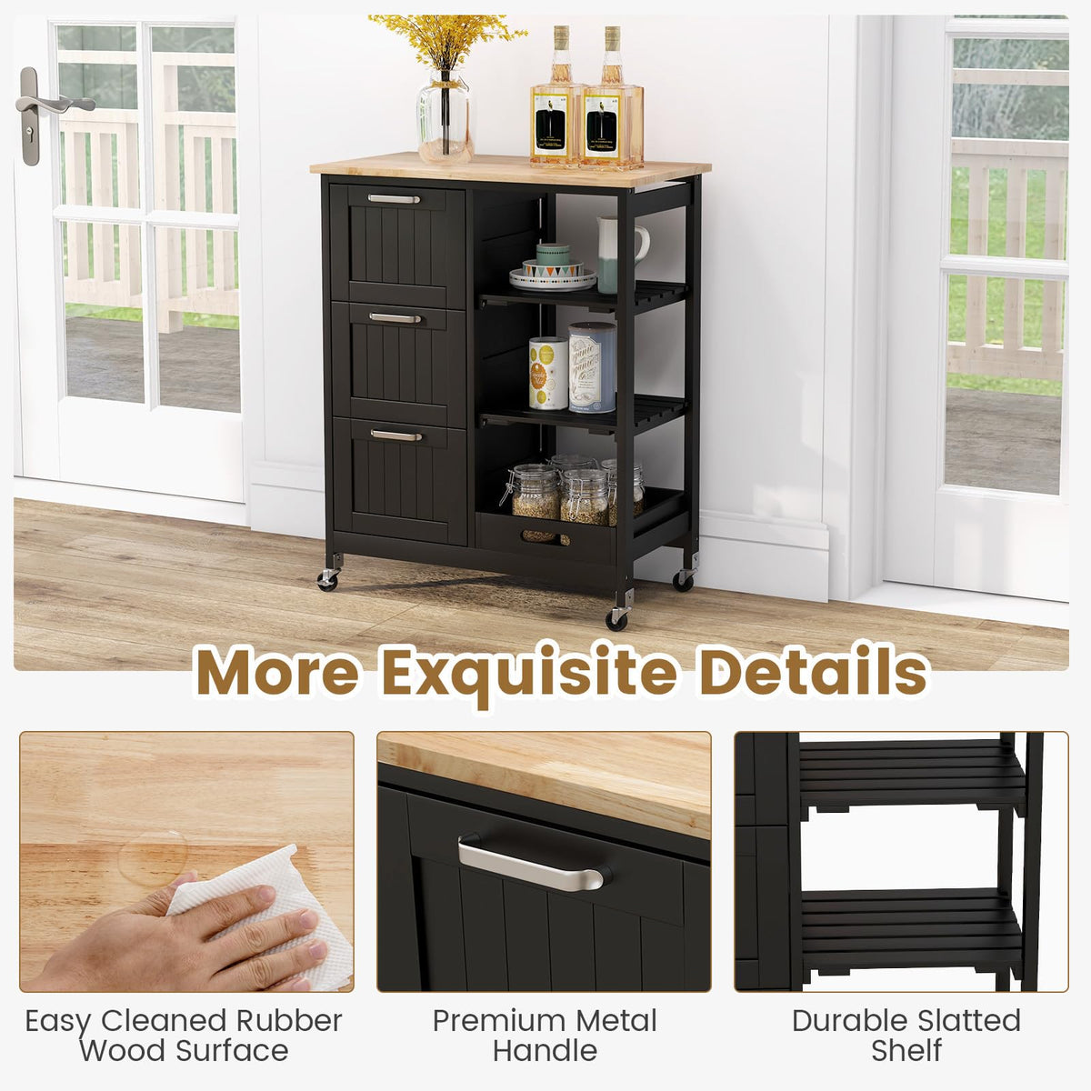 COSTWAY Kitchen Storage Island Cart on Wheels, Kitchen Rolling Trolley Cart