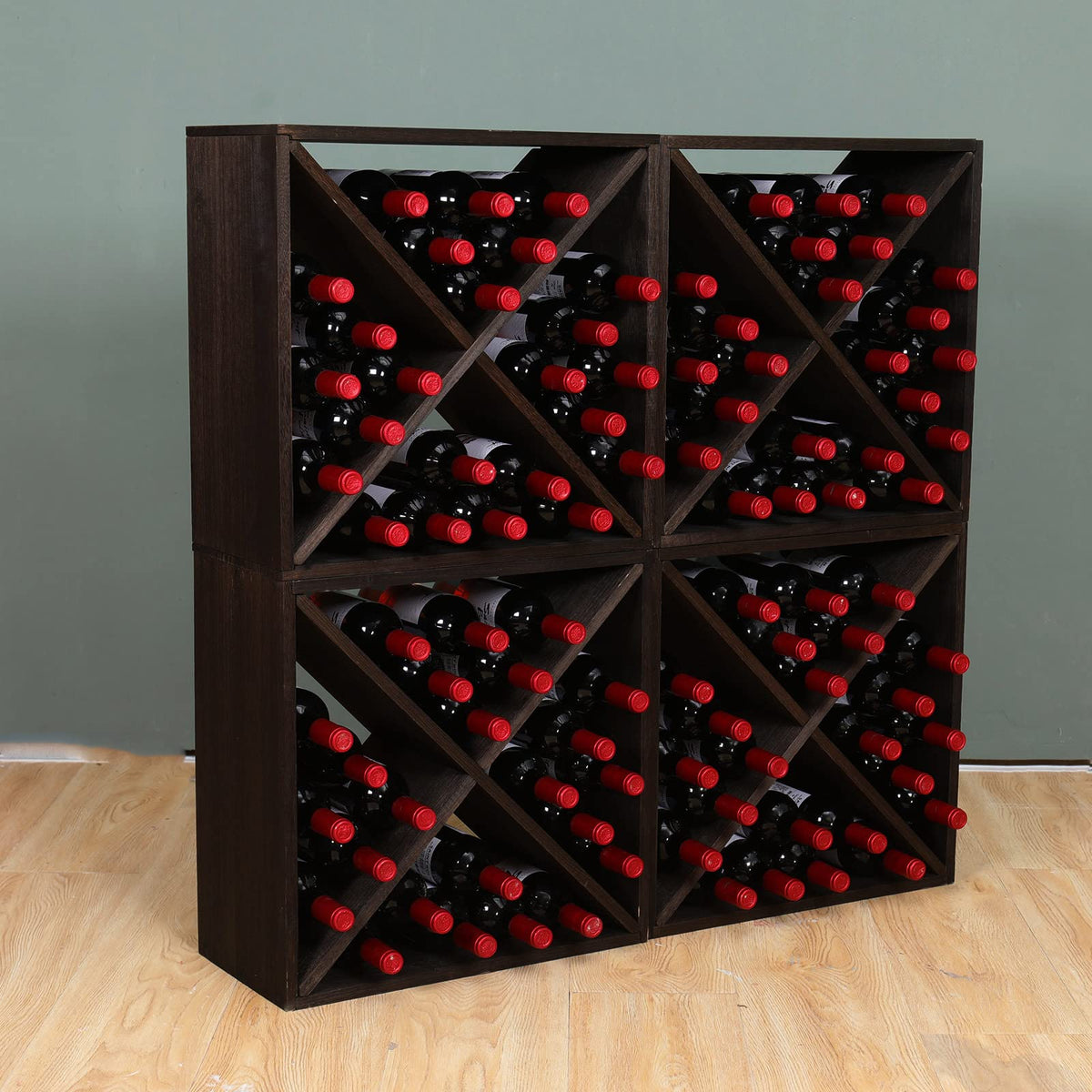 Wine Racks countertop Solid Wood Stackable Storage Rustic Retro Cube 48-Bottle Wooden Wine Rack Wine Cabinet(48BottleBlack)