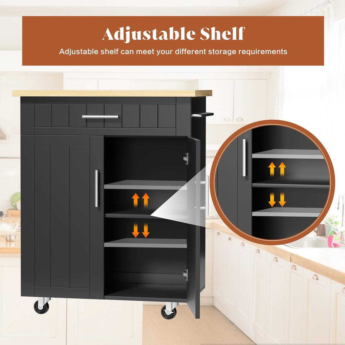 JY QAQA 26" Rolling Kitchen Island Cart on Wheels, Mobile Storage Cabinet with Adjustable Inner Shelves, Kitchen Prep Cart with Towel Rack & Lockable Casters for Small Apartment Kitchen, White