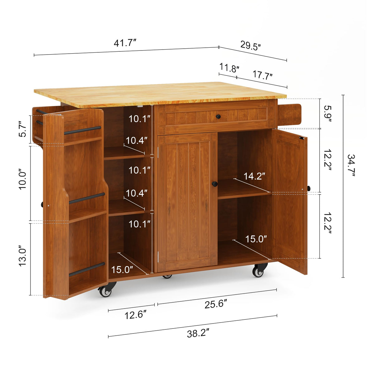 Ahomly Rolling Kitchen Island with Storage, Drop Leaf and Drawer, White