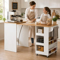 EROMMY 52" Extendable Kitchen Island with Faux Marble Top, Rolling Kitchen Cart with Pull-Out Dining Table, Spice Rack, Towel Bar, Mobile Breakfast Bar Station with Storage for Small Space (White)