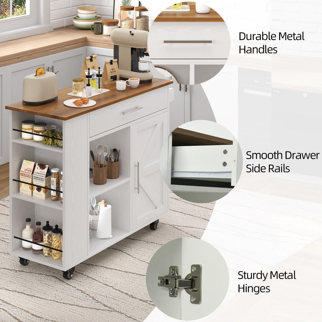 39'' Kitchen Island with Storage, Rolling Kitchen Island on Wheels, Grey