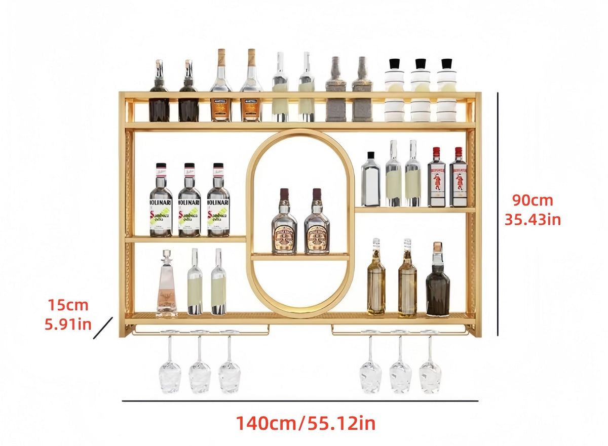 39" Upgrade Metal Wall Mounted Wine Rack, 3-Tier Large Capacity Hanging Bar Shelf, Modern Liquor Wall Shelves for Home & Dining, Gold