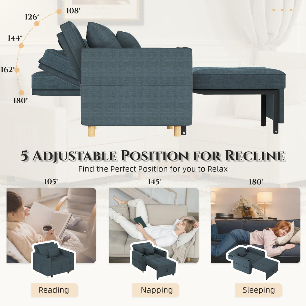 YODOLLA Sleeper Chair Pull Out Bed, Chair Bed Sleeper for Adults, Beige