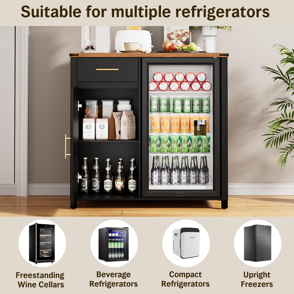 Tornivk 53" Large Coffee Bar Cabinet with Fridge Space, Black