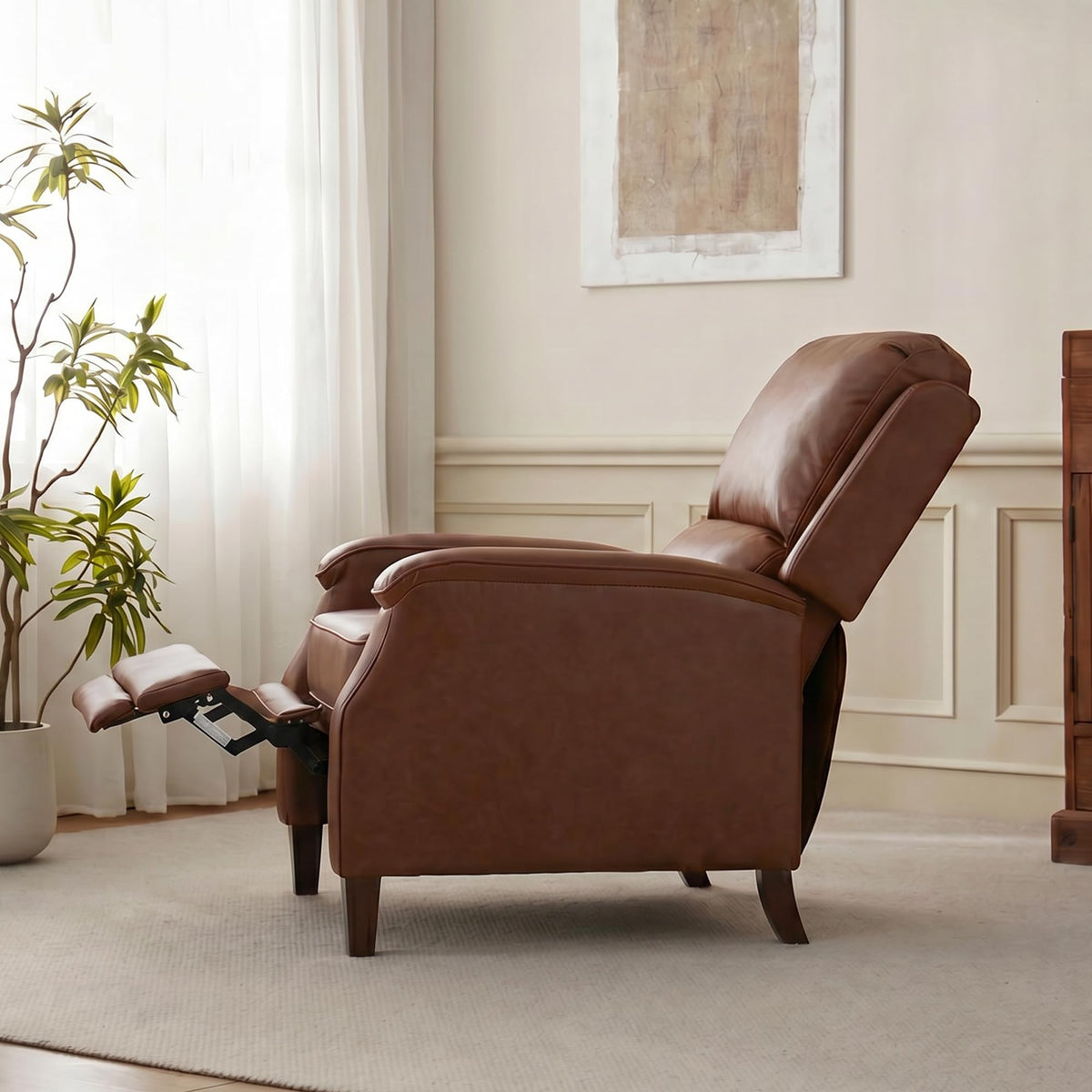 VKNOW Recliner Chair, Fabric Recliner with Adjustable Back, Brown