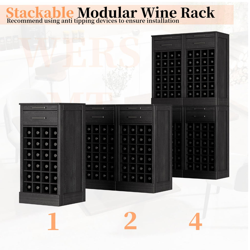 WERSMT 8-Tier Freestanding Wine Rack Wood, 32 Bottles Wine Rack Counter for Small Space, Farmhouse Stackable Modular Wine Bottle Holder Rack, White
